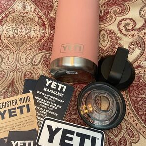 Yeti Sandstone Pink Rambler Bottle with Lid and Accessories 26 oz